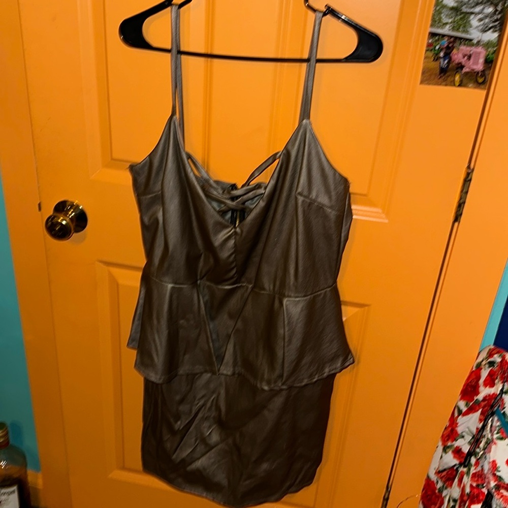 Peplum faux leather dress